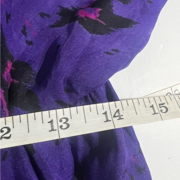 Aryn K Purple Silk Dress Size M 100% Silk Print V-Neck Elastic Waist Fairycore - Picture 8 of 11